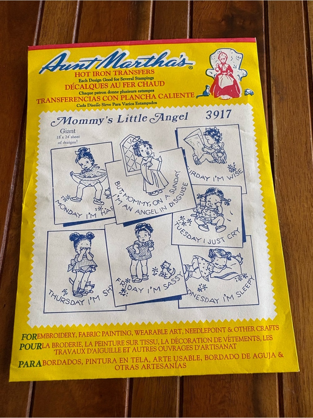 Vintage Aunt Martha’s 3917 mommy’s little angel hot iron embroidery transfer